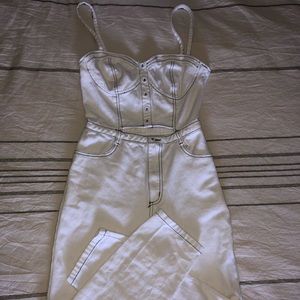 UO cut-out denim bustier jumpsuit in white